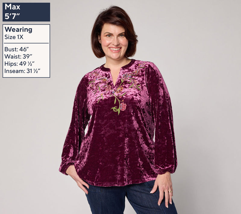 Belle Boho by Kim Gravel Crushed Velvet Embroidered Top — View 2