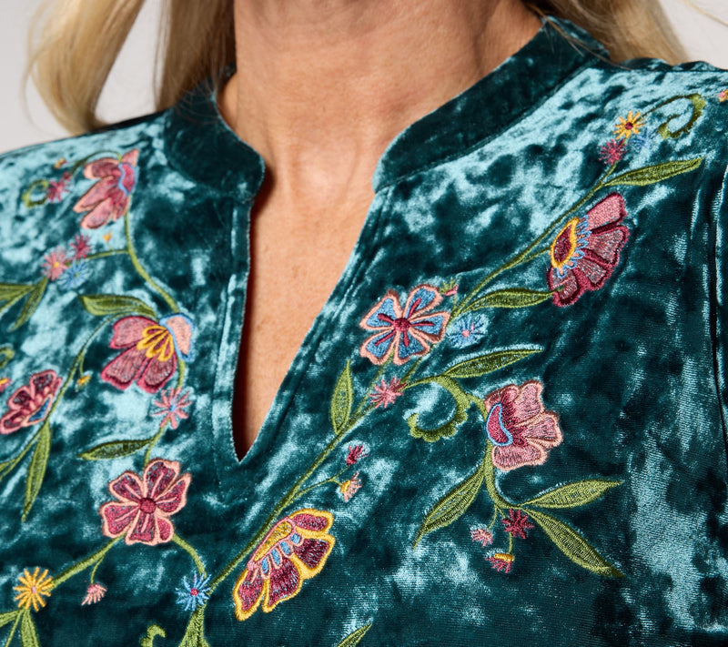 Belle Boho by Kim Gravel Crushed Velvet Embroidered Top — View 6
