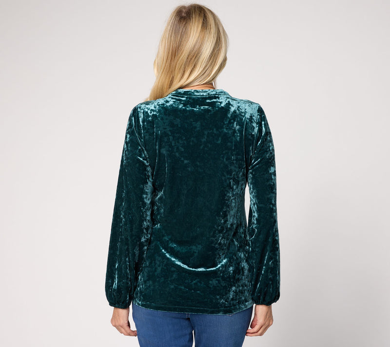 Belle Boho by Kim Gravel Crushed Velvet Embroidered Top — View 4