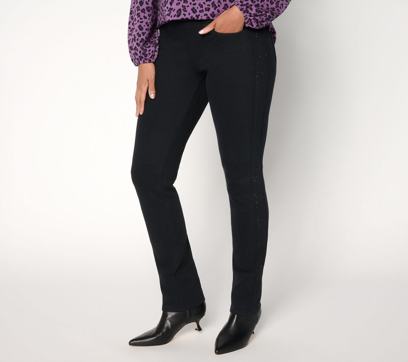 Belle by Kim Gravel Petite Flexibelle Side Sparkle Straight Jean — View 10
