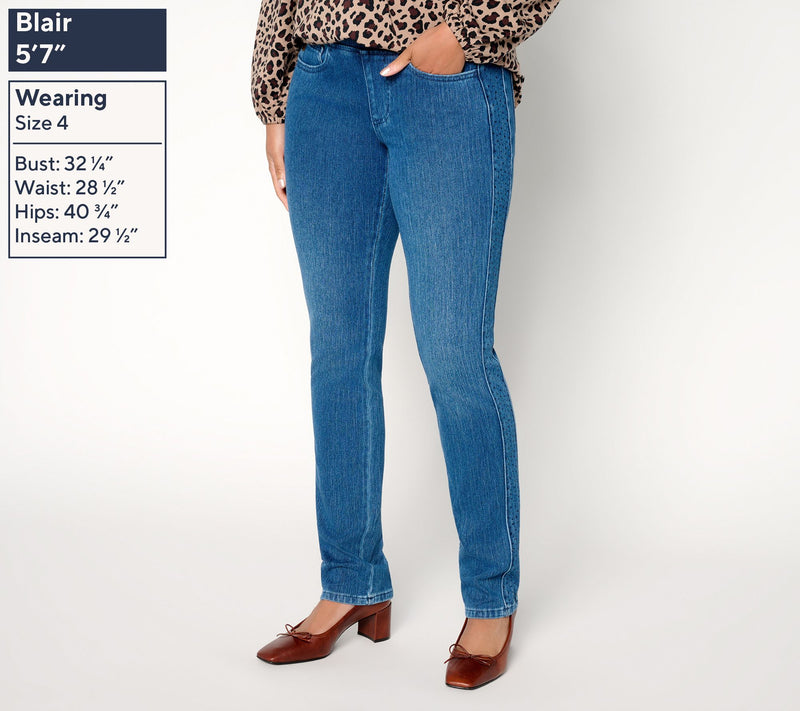 Belle by Kim Gravel Petite Flexibelle Side Sparkle Straight Jean — View 3