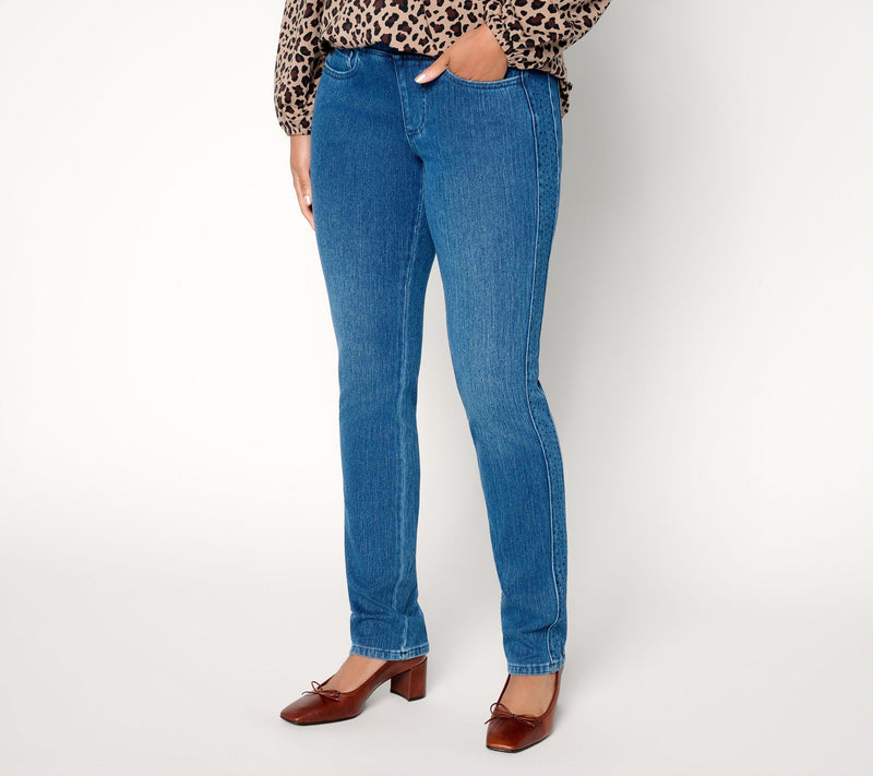 Belle by Kim Gravel Petite Flexibelle Side Sparkle Straight Jean — View 12