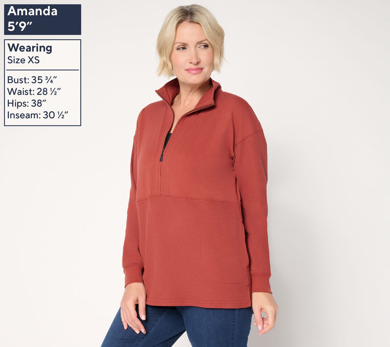 Belle by Kim Gravel Mixed Media Micro Waffle Half Zip — View 5