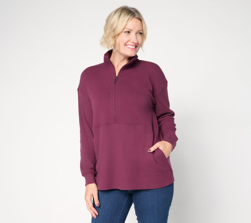 Belle by Kim Gravel Mixed Media Micro Waffle Half Zip — View 3