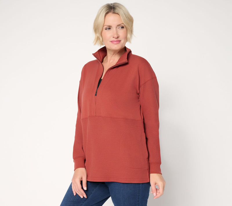 Belle by Kim Gravel Mixed Media Micro Waffle Half Zip — View 15