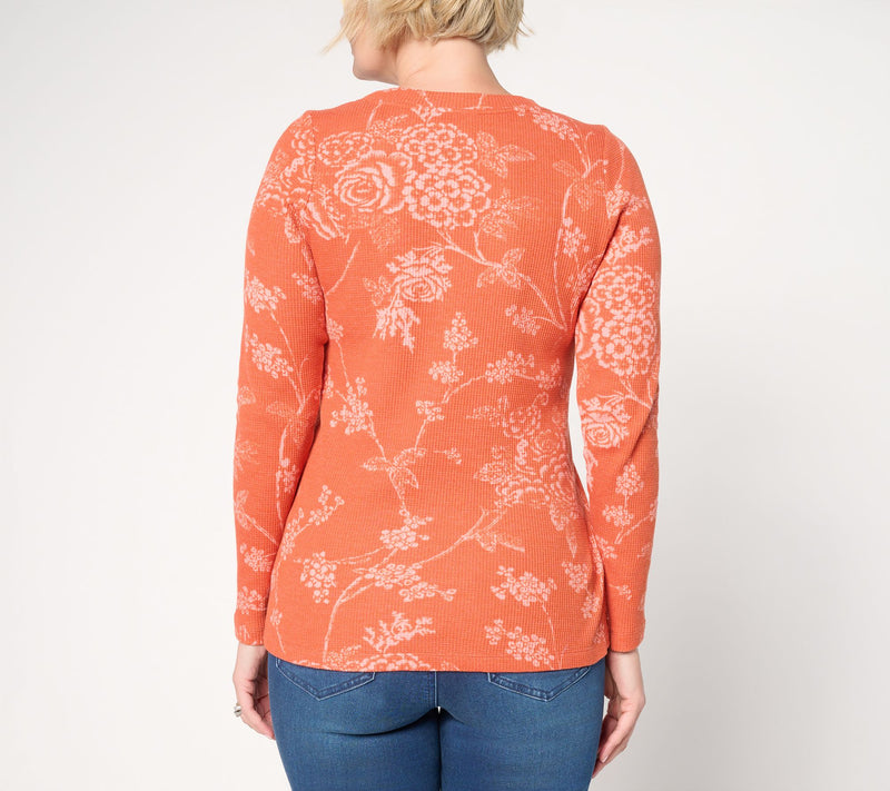 Belle by Kim Gravel Micro Waffle Vintage Floral Printed Top — View 4
