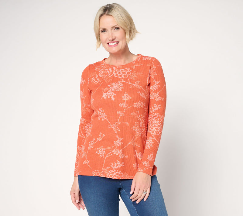 Belle by Kim Gravel Micro Waffle Vintage Floral Printed Top — Main view