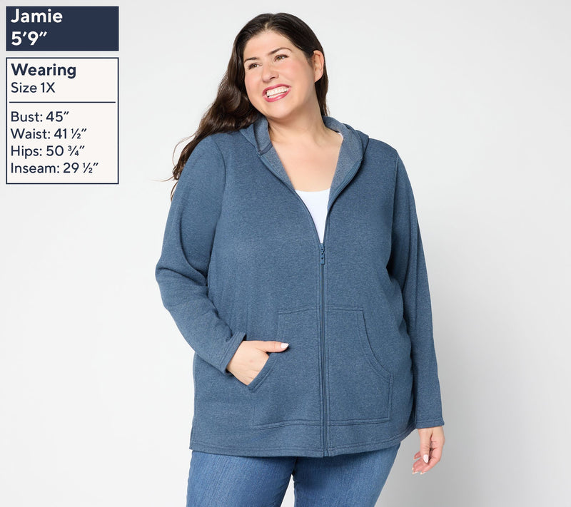 Belle by Kim Gravel Sponge Fleece Zip Front Hooded Jacket — View 2