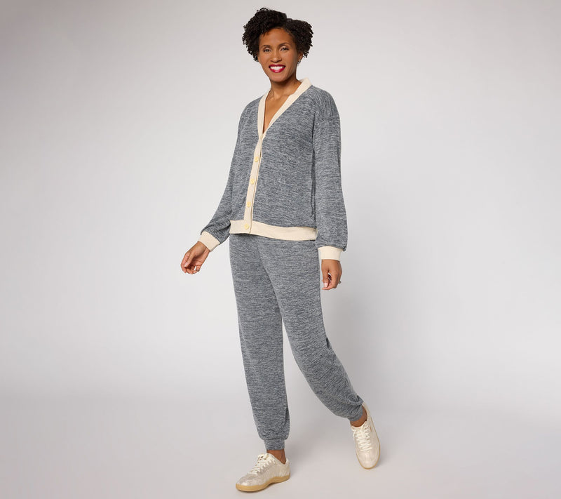 MUK LUKS Brushed Sweater Button-Up Lounge Set — View 3