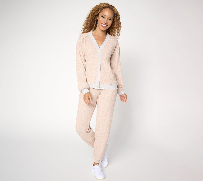 MUK LUKS Brushed Sweater Button-Up Lounge Set — View 16