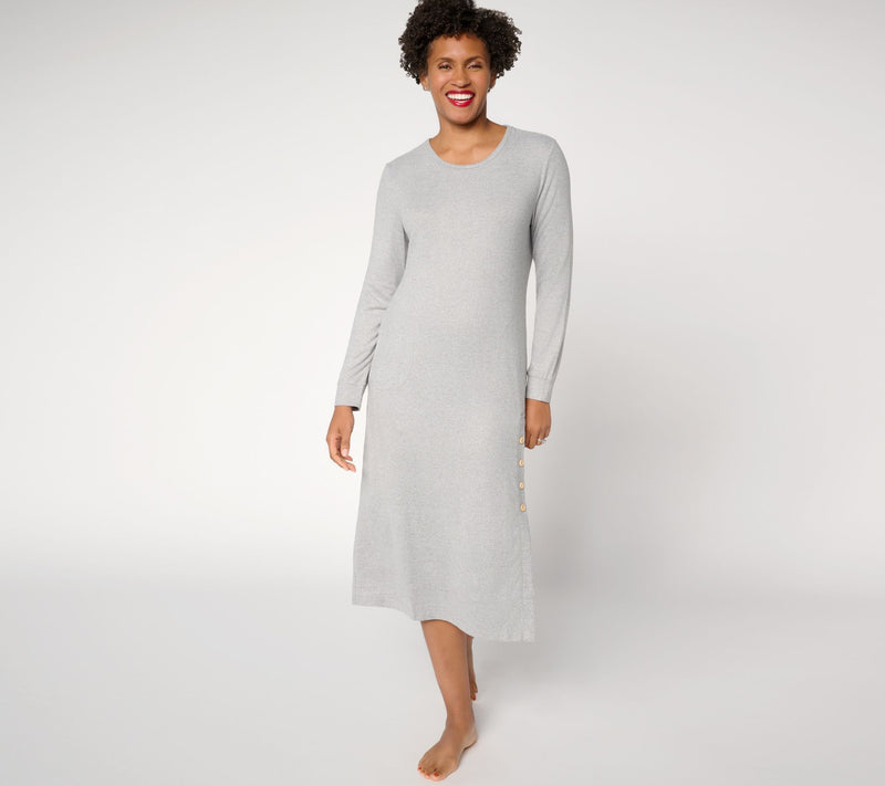 MUK LUKS Ribbed Butterknit Button Detail Lounge Dress — View 16