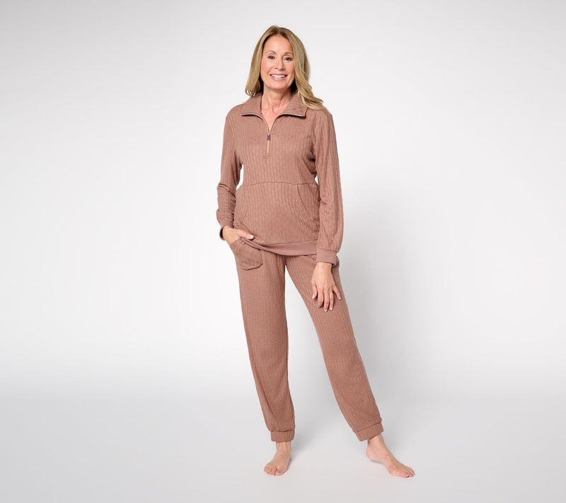 MUK LUKS Sweater Knit Zip-Up Lounge Set — View 5