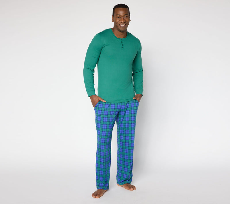 MUK LUKS Men's Henley Printed Pajama Set — View 7