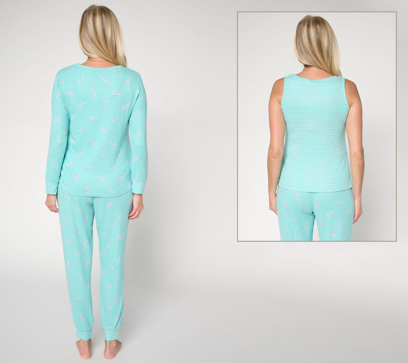 MUK LUKS Butterknit Henley, Tank, and Jogger Pajama Set — View 3