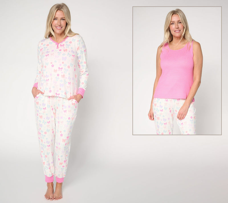 MUK LUKS Butterknit Henley, Tank, and Jogger Pajama Set — View 15