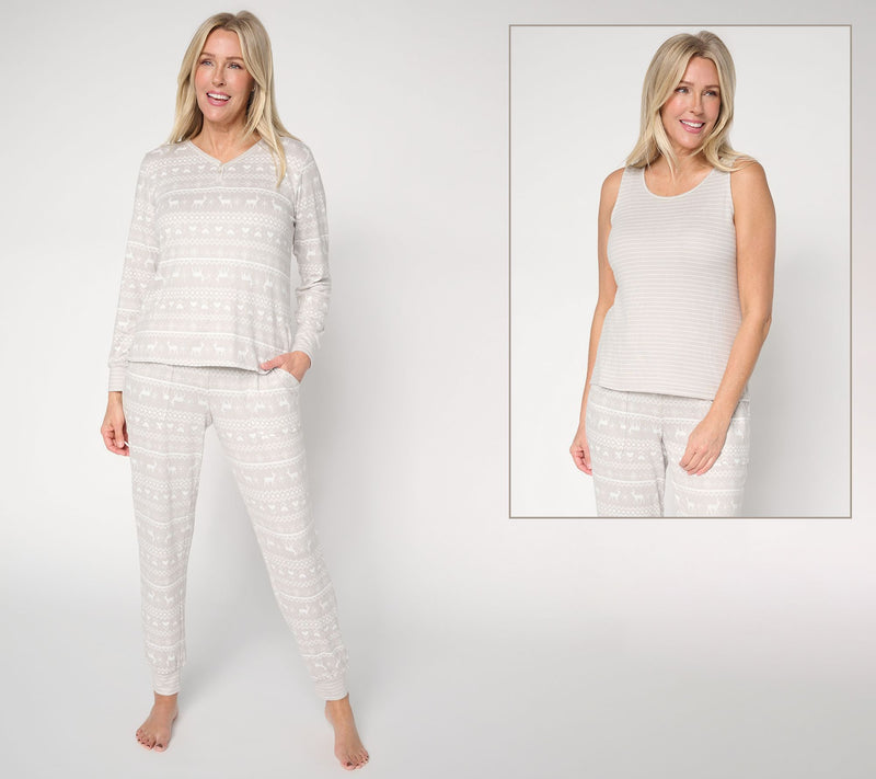 MUK LUKS Butterknit Henley, Tank, and Jogger Pajama Set — View 16
