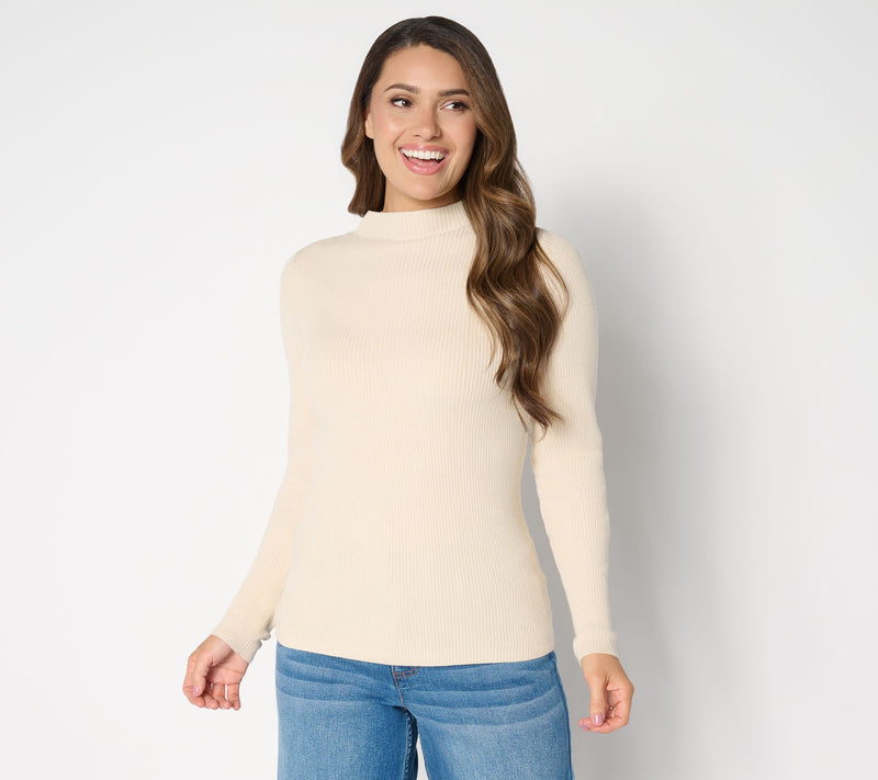 Studio Park x Sandra Bennett Mock Neck Sweater with Covered Buttons — View 13