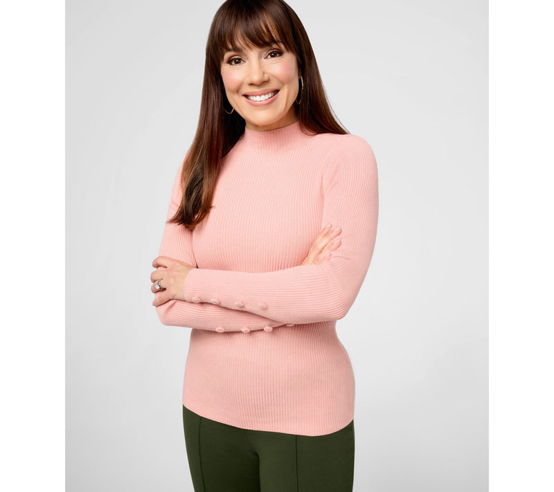 Studio Park x Sandra Bennett Mock Neck Sweater with Covered Buttons — View 7