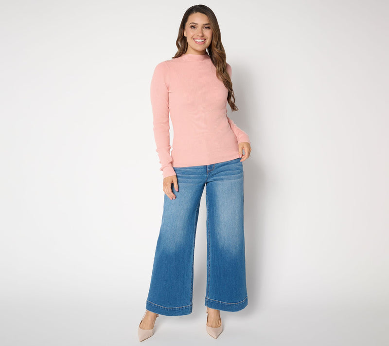 Studio Park x Sandra Bennett Mock Neck Sweater with Covered Buttons — View 5