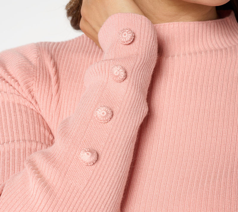 Studio Park x Sandra Bennett Mock Neck Sweater with Covered Buttons — View 6