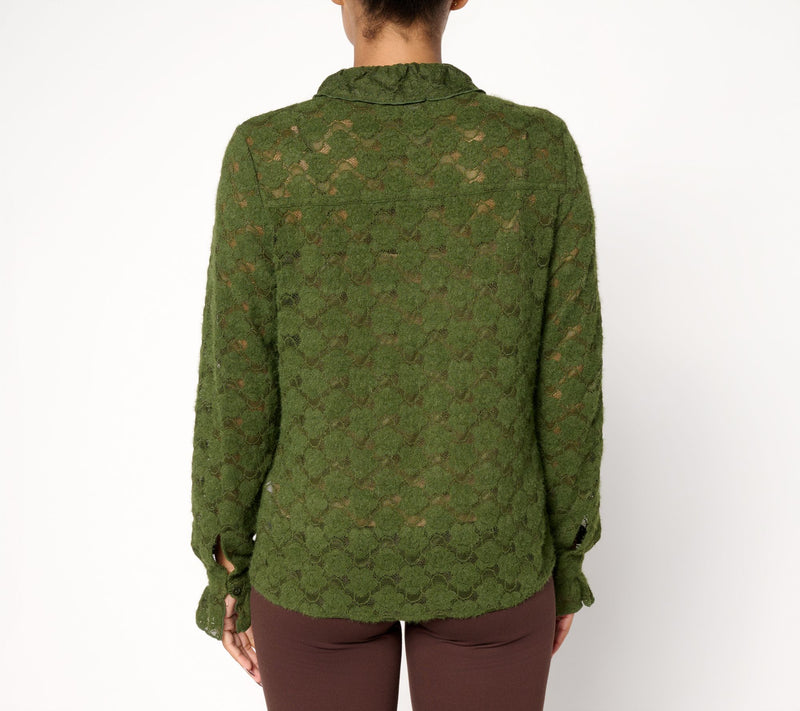 Studio Park x Sandra Bennett Woven Lace Button Front Blouse — View 8