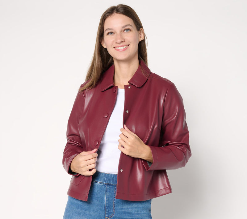 Studio Park x Sandra Bennett Faux Leather Snap Front Jacket — Main view