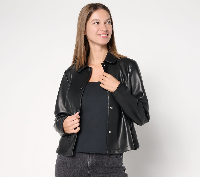 Studio Park x Sandra Bennett Faux Leather Snap Front Jacket — View 11
