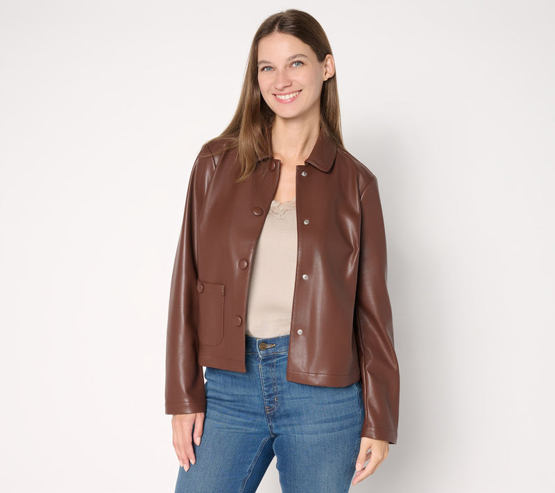 Studio Park x Sandra Bennett Faux Leather Snap Front Jacket — View 13