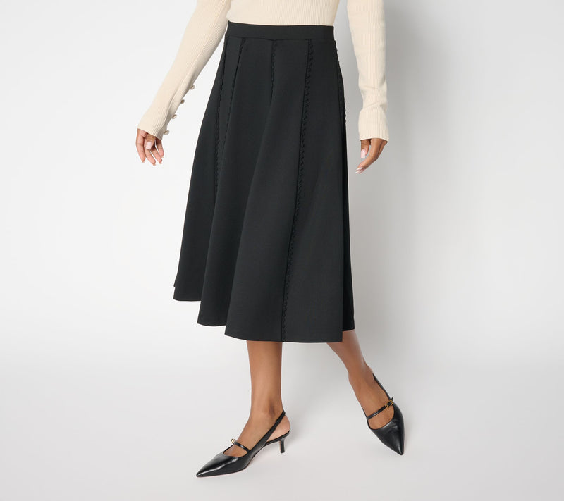 Studio Park x Sandra Bennett Petite Pull-On Midi Skirt w Trim Detail — View 8