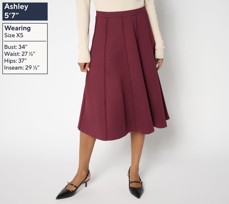 Studio Park x Sandra Bennett Petite Pull-On Midi Skirt w Trim Detail — View 2