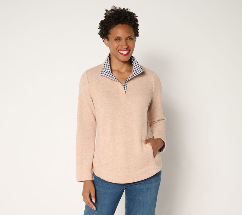 Denim & Co. Flat Back Rib Snap Henley Top with Contrast Print — View 9