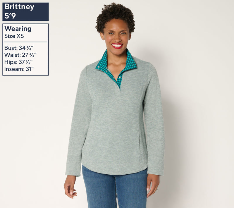 Denim & Co. Flat Back Rib Snap Henley Top with Contrast Print — View 3