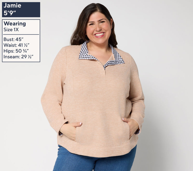 Denim & Co. Flat Back Rib Snap Henley Top with Contrast Print — View 2