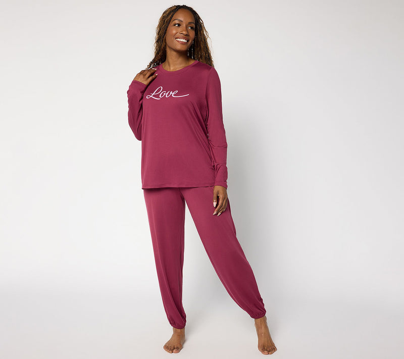 AnyBody Petite Lush Jersey Message Top and Joggers Set — View 9