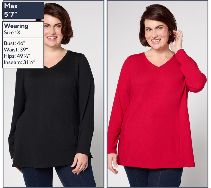 Denim & Co. Essentials Heavenly Jersey 2-Pack V-Neck Tunics — View 2