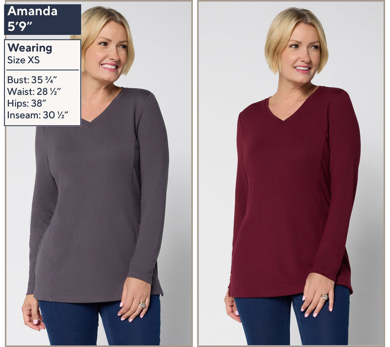 Denim & Co. Essentials Heavenly Jersey 2-Pack V-Neck Tunics — View 3