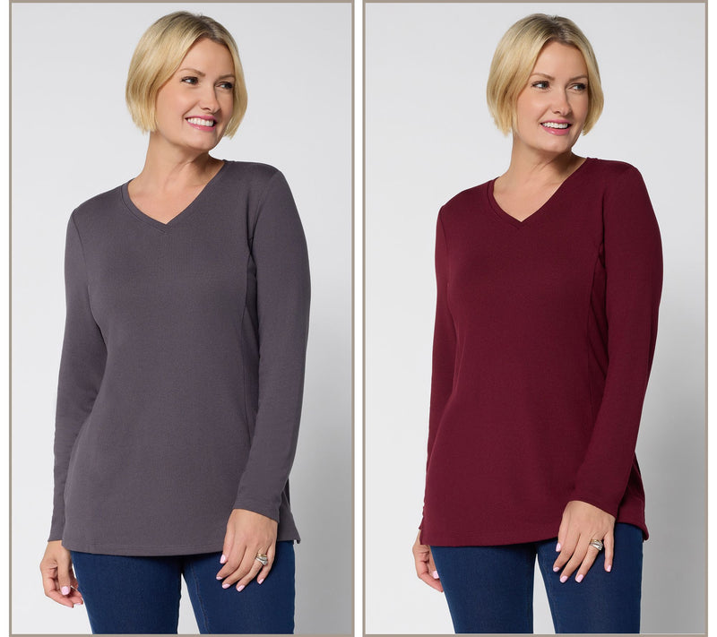 Denim & Co. Essentials Heavenly Jersey 2-Pack V-Neck Tunics — Main view