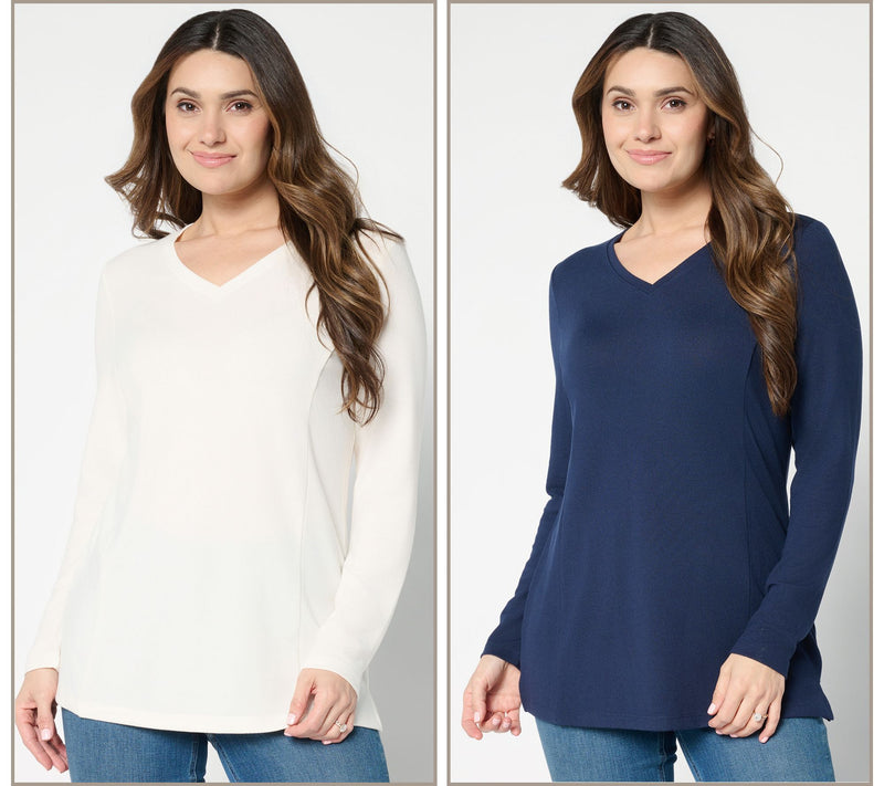 Denim & Co. Essentials Heavenly Jersey 2-Pack V-Neck Tunics — View 12