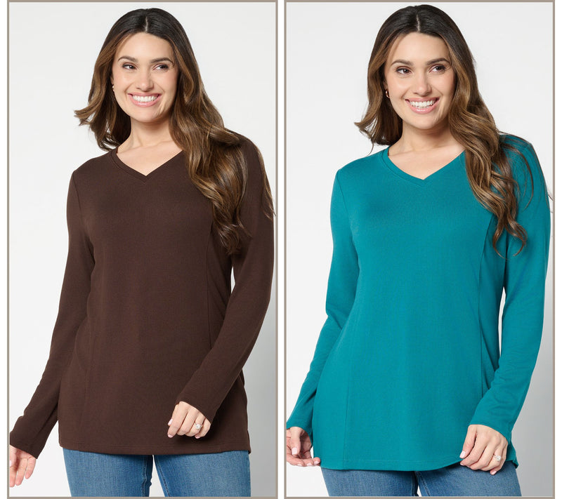 Denim & Co. Essentials Heavenly Jersey 2-Pack V-Neck Tunics — View 14