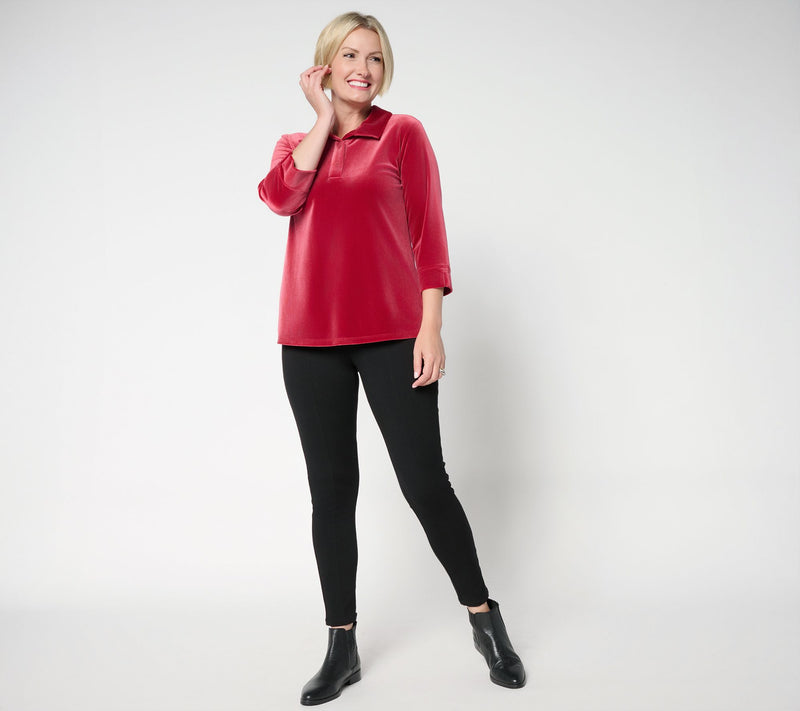 Denim & Co. Knit Velvet 3/4 Sleeve Collared Henley Top — View 5