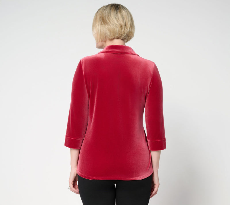 Denim & Co. Knit Velvet 3/4 Sleeve Collared Henley Top — View 4