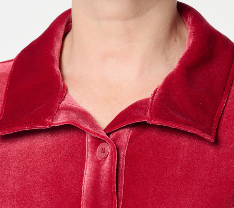 Denim & Co. Knit Velvet 3/4 Sleeve Collared Henley Top — View 6