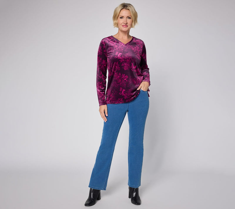 Denim & Co. Regular Knit Denim Pull On Boot Leg Jeans — View 5