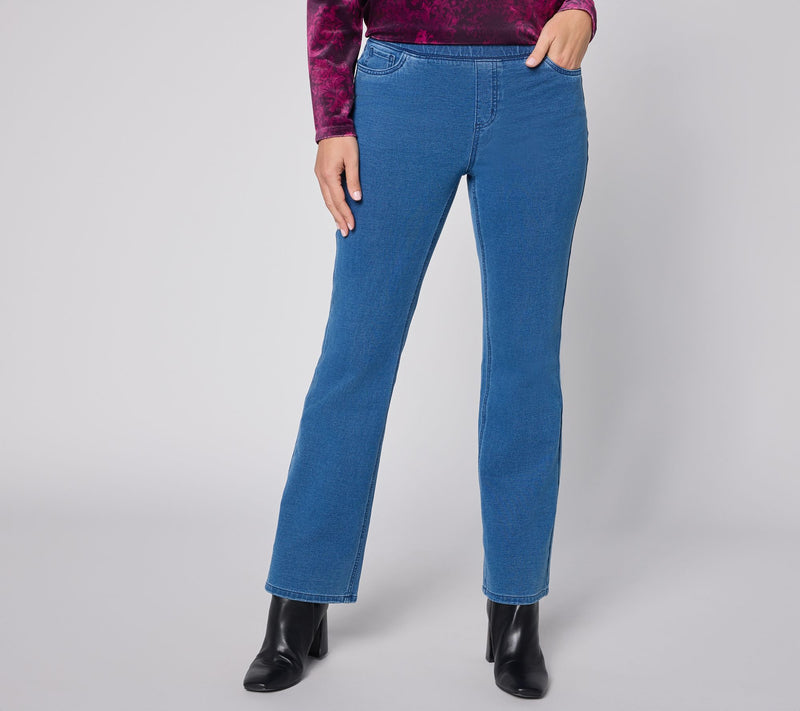 Denim & Co. Regular Knit Denim Pull On Boot Leg Jeans — View 10