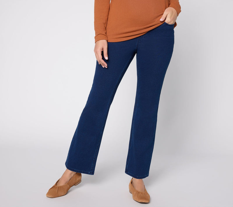 Denim & Co. Petite Knit Denim Pull On Boot Leg Jeans — View 11
