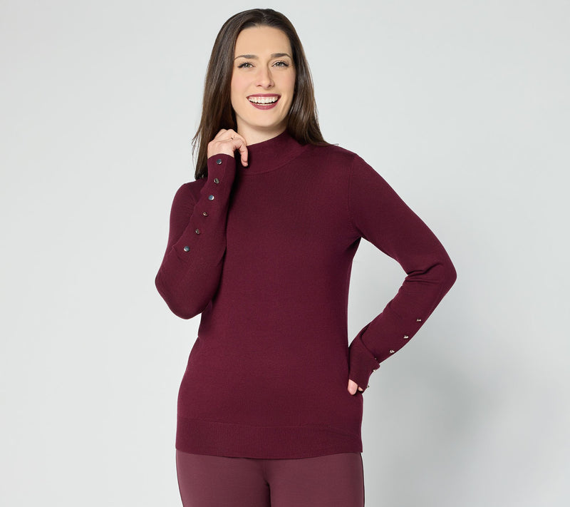 Dennis Basso Full Fashion Jersey Sweater with Gold Buttons — View 13