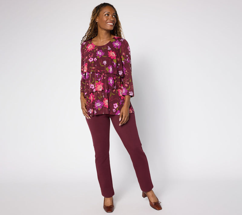 Susan Graver Petite Liquid Knit Scoop Neck Tiered Top — View 5