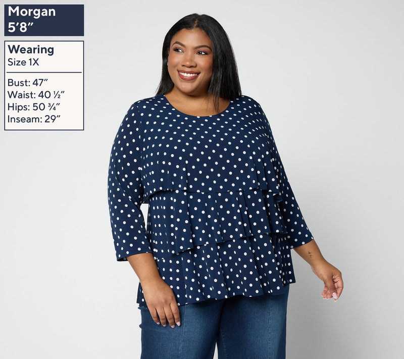 Susan Graver Petite Liquid Knit Scoop Neck Tiered Top — View 2