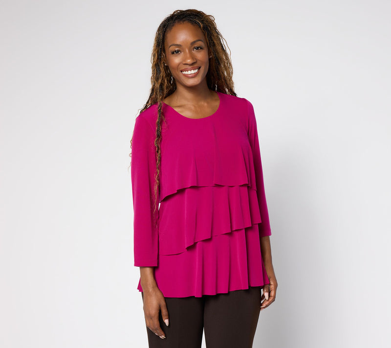Susan Graver Petite Liquid Knit Scoop Neck Tiered Top — View 14