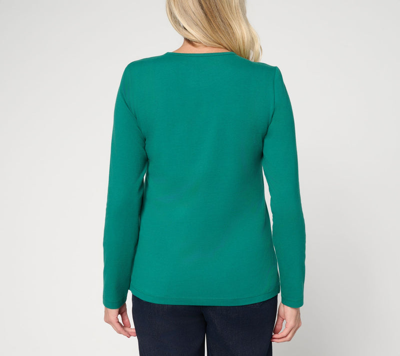 Denim & Co. Jersey Round Neck Sequin Motif Long Sleeve Top — View 4
